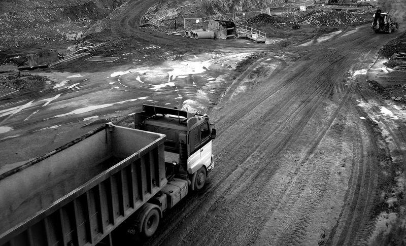 Muck: Construction of the Southern Cross Motorway, as viewed from the bridge from Murphystown Road
            to Leopardtown, near Sandyford Industrial Estate, South Co. Dublin, Ireland.
            This became the extension to the M50 motorway.