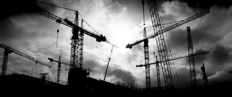 War of the Worlds: Construction cranes in Sandyford industrial estate, South Co. Dublin, Ireland. They are building
            Beacon South Quarter.